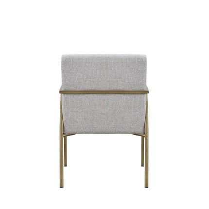 Light Gray And Brass Upholstered Fabric Dining Arm Chair HomeRoots