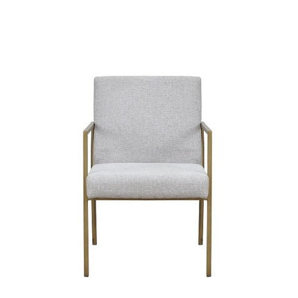Light Gray And Brass Upholstered Fabric Dining Arm Chair HomeRoots