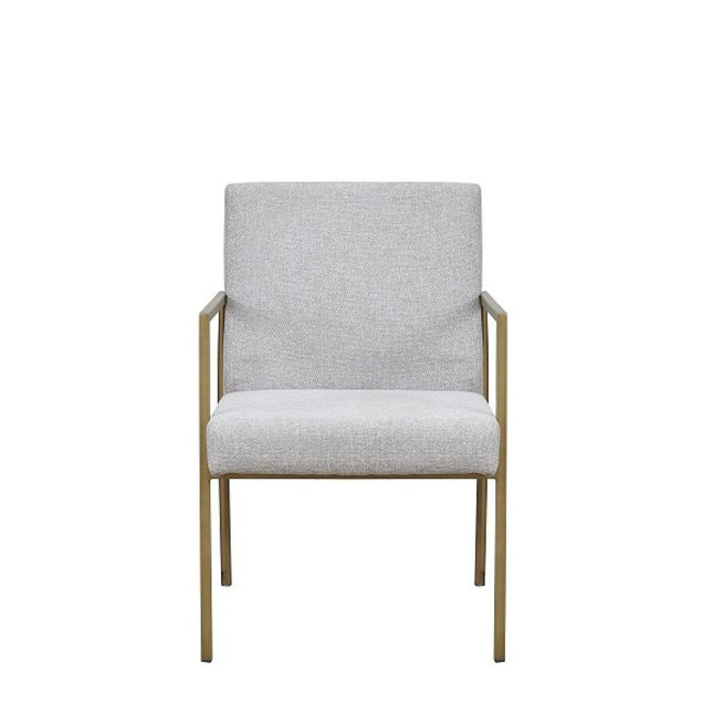 Light Gray And Brass Upholstered Fabric Dining Arm Chair HomeRoots