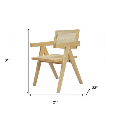 Natural Wood Open Back Dining Arm Chair HomeRoots