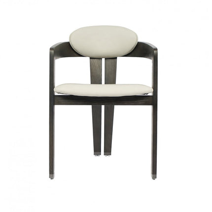 Light Gray And Dark Gray Upholstered Faux Leather Open Back Dining Arm Chair HomeRoots