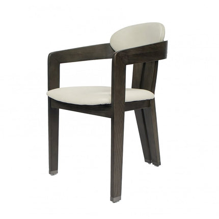Light Gray And Dark Gray Upholstered Faux Leather Open Back Dining Arm Chair HomeRoots
