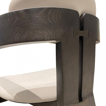 Light Gray And Dark Gray Upholstered Faux Leather Open Back Dining Arm Chair HomeRoots