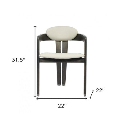 Light Gray And Dark Gray Upholstered Faux Leather Open Back Dining Arm Chair HomeRoots