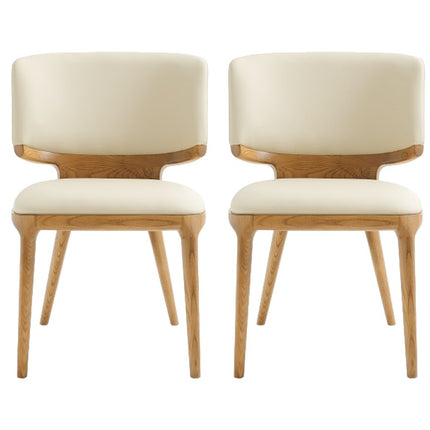 Set of Two Beige And Brown Upholstered Faux Leather King Louis Back Dining Side Chairs HomeRoots