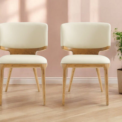 Set of Two Beige And Brown Upholstered Faux Leather King Louis Back Dining Side Chairs HomeRoots