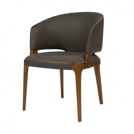 Dark Gray And Brown Upholstered Faux Leather Wing Back Dining Arm Chair HomeRoots