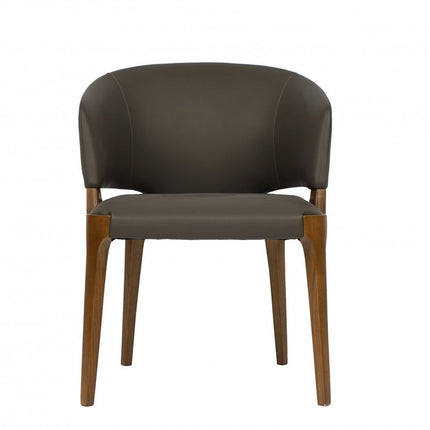 Dark Gray And Brown Upholstered Faux Leather Wing Back Dining Arm Chair HomeRoots
