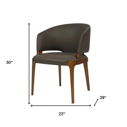 Dark Gray And Brown Upholstered Faux Leather Wing Back Dining Arm Chair HomeRoots