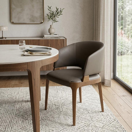 Dark Gray And Brown Upholstered Faux Leather Wing Back Dining Arm Chair HomeRoots