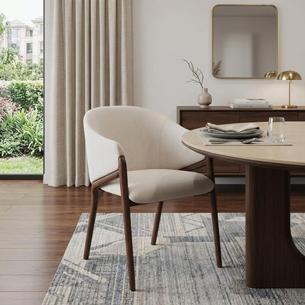 Cream And Brown Upholstered Fabric Wing Back Dining Arm Chair HomeRoots