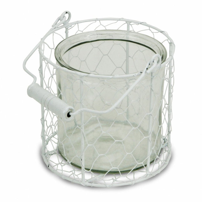 5" White Metal Tabletop Lantern Candle Holder HomeRoots
