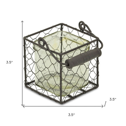 4" Clear and Brown Glass Tabletop Lantern Candle Holder HomeRoots