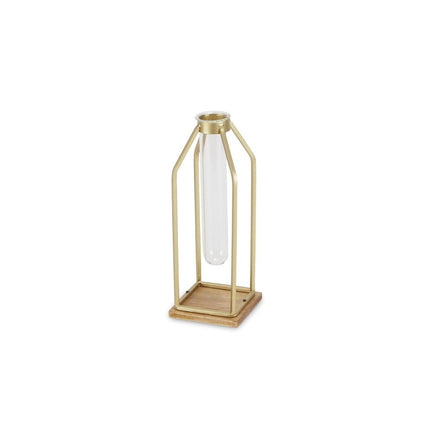 11" Gold Clear And Natural Metal Glass And Wood Test Tube Table Vase HomeRoots