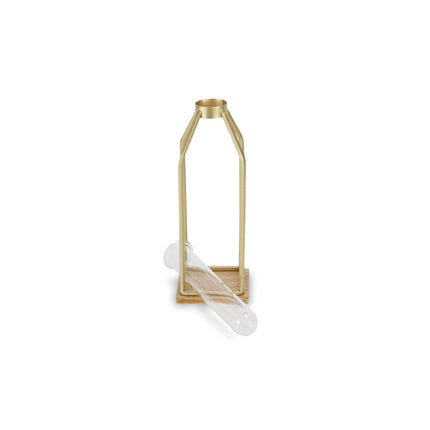 11" Gold Clear And Natural Metal Glass And Wood Test Tube Table Vase HomeRoots