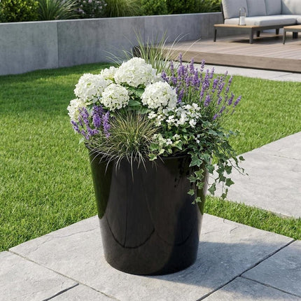 11" Black Recycled Plastic Indoor Outdoor Round Pot Planter HomeRoots
