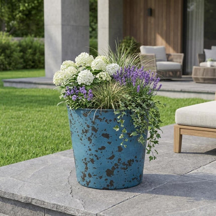 11" Blue Recycled Plastic Indoor Outdoor Round Pot Planter HomeRoots