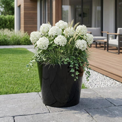 9" Black Recycled Plastic Indoor Outdoor Round Pot Planter HomeRoots