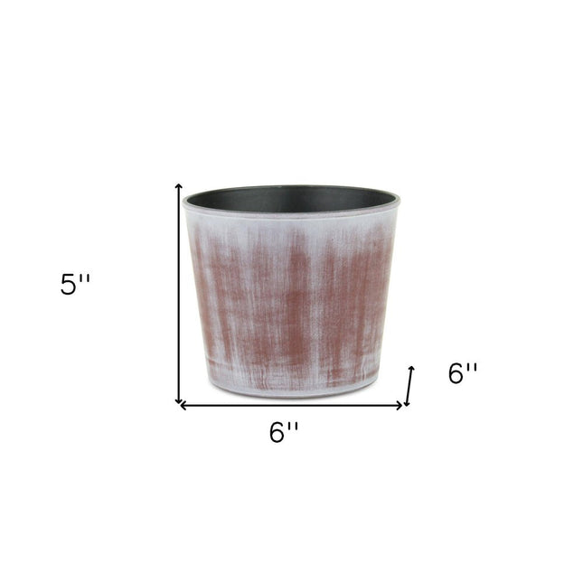 6" Brown and Ivory Textural Tone On Tone Recycled Plastic Indoor Outdoor Round Pot Planter HomeRoots