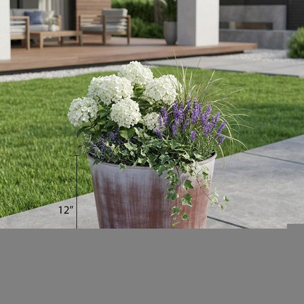 6" Brown and Ivory Textural Tone On Tone Recycled Plastic Indoor Outdoor Round Pot Planter HomeRoots