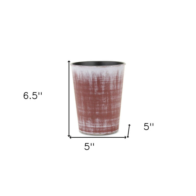 5" Brown and Ivory Textural Tone On Tone Recycled Plastic Indoor Outdoor Round Pot Planter HomeRoots