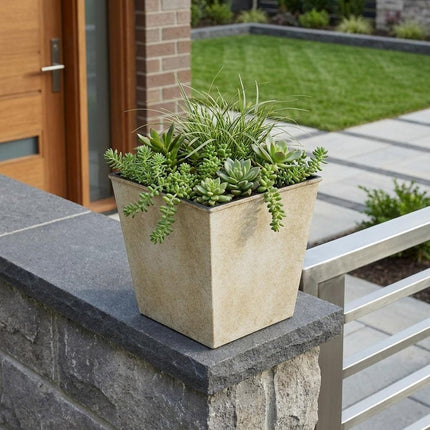 5" Cream Recycled Plastic Indoor Outdoor Square Pot Planter HomeRoots