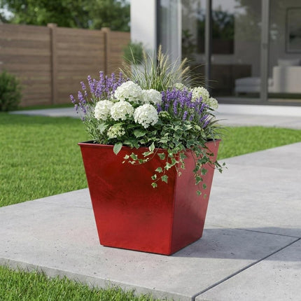 5" Red Recycled Plastic Indoor Outdoor Square Pot Planter HomeRoots