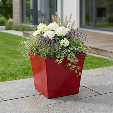 7" Red Recycled Plastic Indoor Outdoor Square Pot Planter HomeRoots