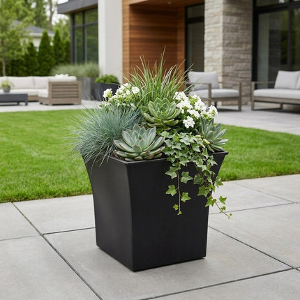 7" Black Recycled Plastic Indoor Outdoor Square Pot Planter HomeRoots