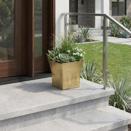 7" Gold Recycled Plastic Indoor Outdoor Square Pot Planter HomeRoots