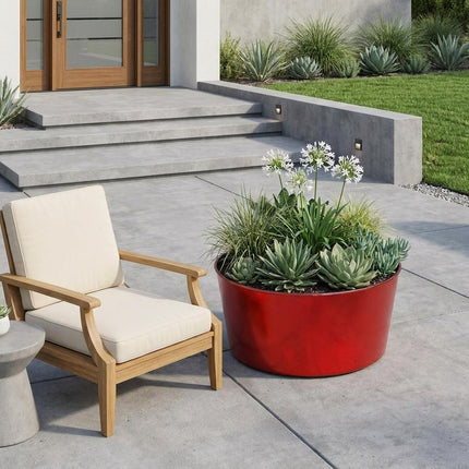 12" Red Recycled Plastic Indoor Outdoor Round Pot Planter HomeRoots