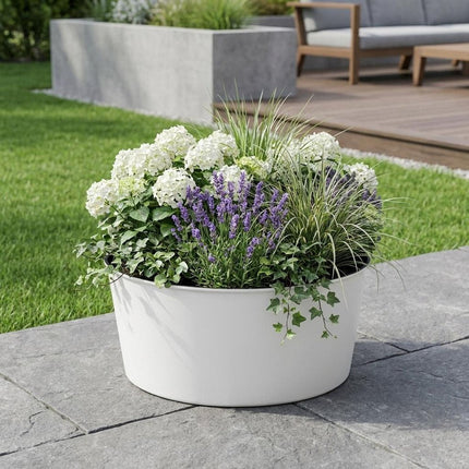 12" White Recycled Plastic Indoor Outdoor Round Pot Planter HomeRoots