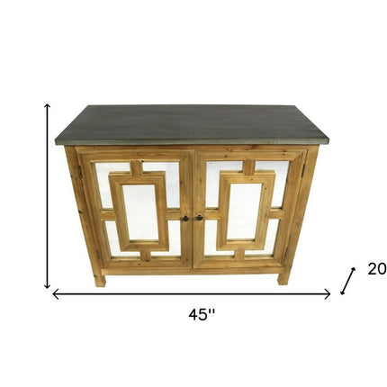 45" Brown And Gray Solid Wood Carved Geometric Sideboard with Two Doors HomeRoots