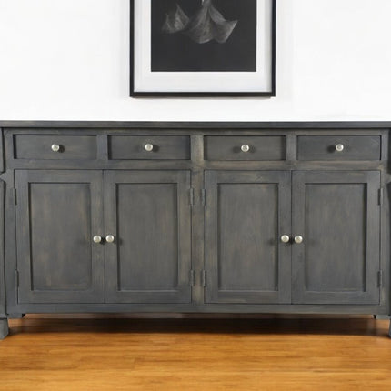 72" Dark Gray Solid Wood Four Drawer Sideboard with Four Doors HomeRoots
