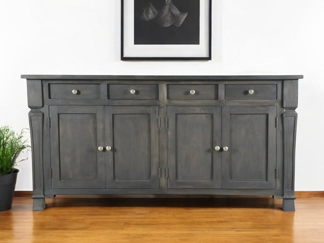 72" Dark Gray Solid Wood Four Drawer Sideboard with Four Doors HomeRoots