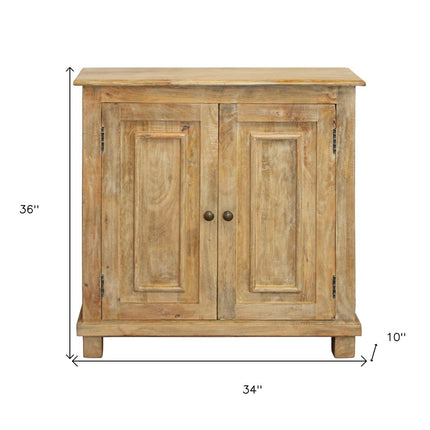 34" Light Brown Solid Wood Sideboard with Two Doors HomeRoots