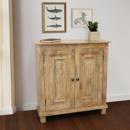 34" Light Brown Solid Wood Sideboard with Two Doors HomeRoots