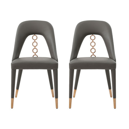 Set of Two Gray Upholstered Faux Leather Dining Side Chairs HomeRoots