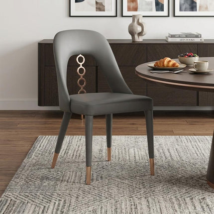 Set of Two Gray Upholstered Faux Leather Dining Side Chairs HomeRoots