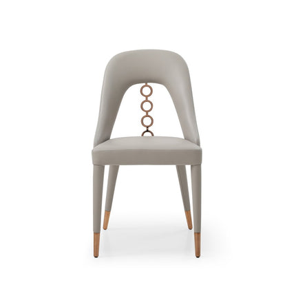 Set of Two Light Gray Faux Leather Dining Side Chairs With Rose Gold Accents HomeRoots