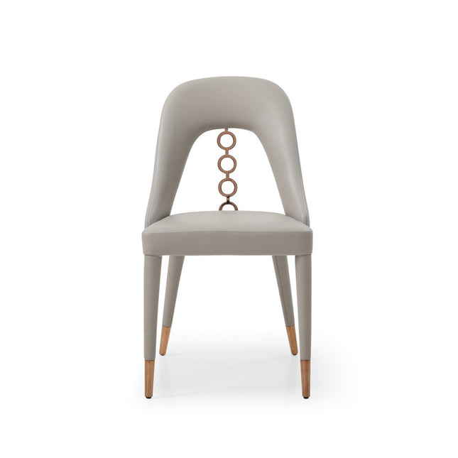 Set of Two Light Gray Faux Leather Dining Side Chairs With Rose Gold Accents HomeRoots