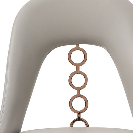 Set of Two Light Gray Faux Leather Dining Side Chairs With Rose Gold Accents HomeRoots