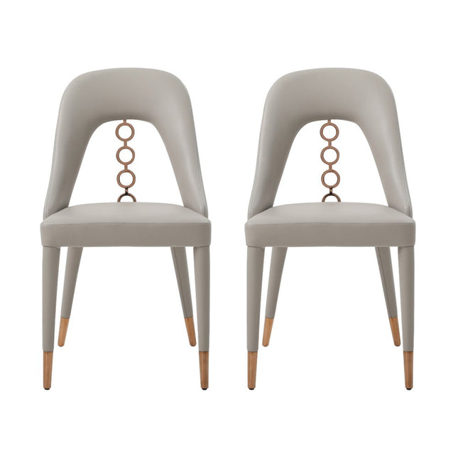 Set of Two Light Gray Faux Leather Dining Side Chairs With Rose Gold Accents HomeRoots