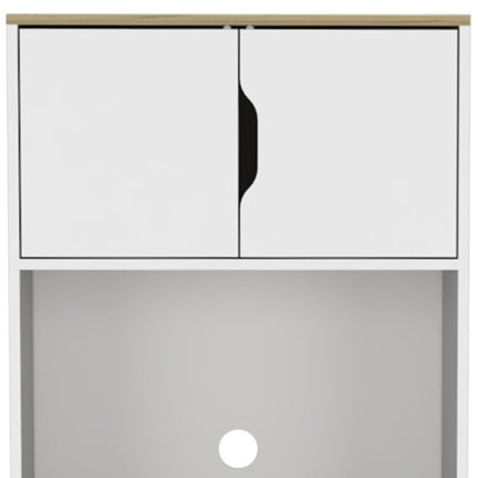 67" Natural And White Wood Four Door Pantry Or Storage Closet HomeRoots