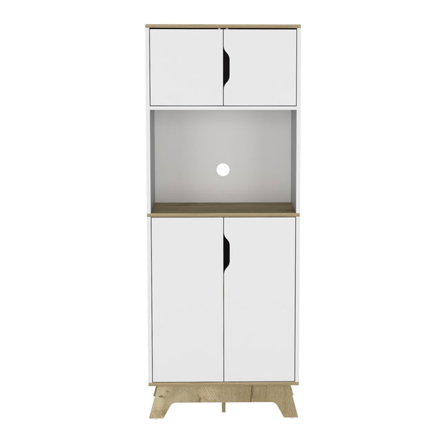67" Natural And White Wood Four Door Pantry Or Storage Closet HomeRoots
