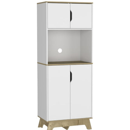 67" Natural And White Wood Four Door Pantry Or Storage Closet HomeRoots
