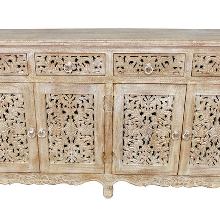 66" Light Brown Solid Wood Four Drawer Buffet Table with Four Doors HomeRoots