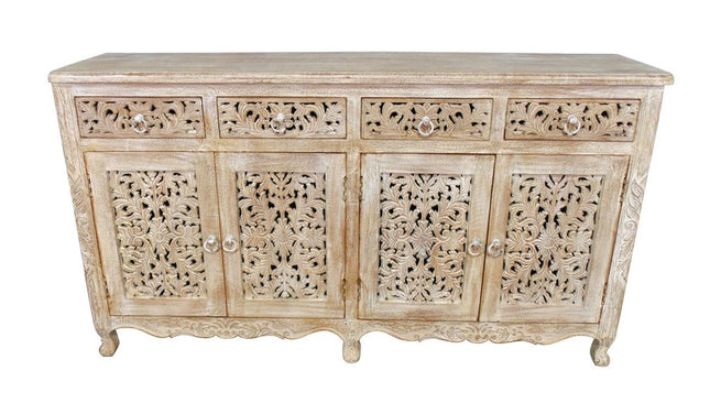 66" Light Brown Solid Wood Four Drawer Buffet Table with Four Doors HomeRoots
