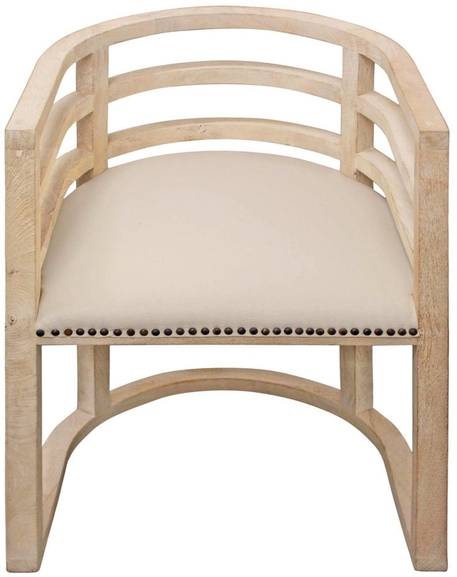 Ivory and Natural Upholstered Linen Curved Back Dining Arm Chair HomeRoots