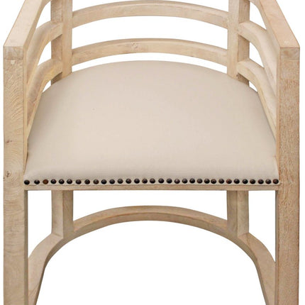 Ivory and Natural Upholstered Linen Curved Back Dining Arm Chair HomeRoots